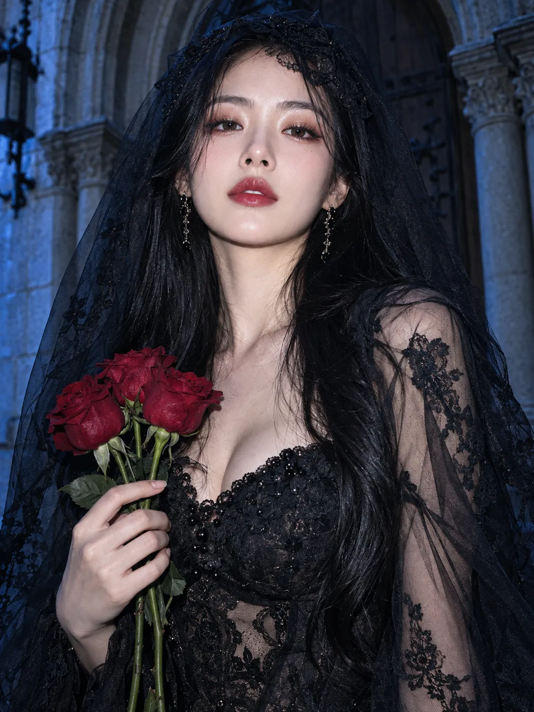 AI-generated midnight bride example made in Ofox from the original Chinese prompt.