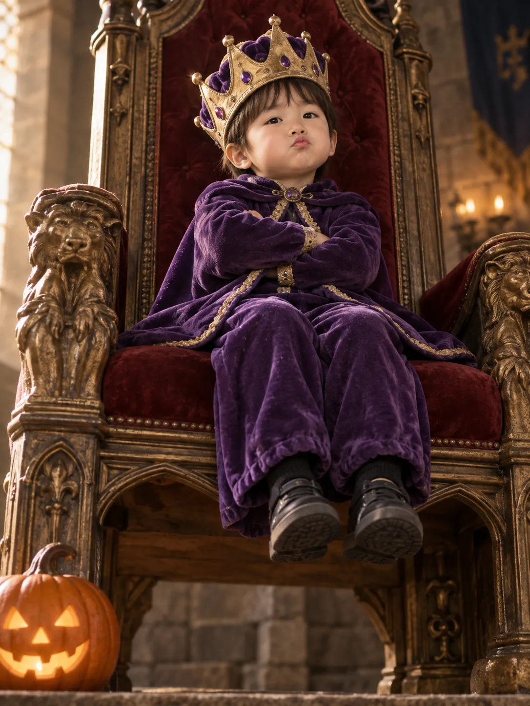 AI-generated tiny ruler, giant throne example made in Ofox from the original Chinese prompt.