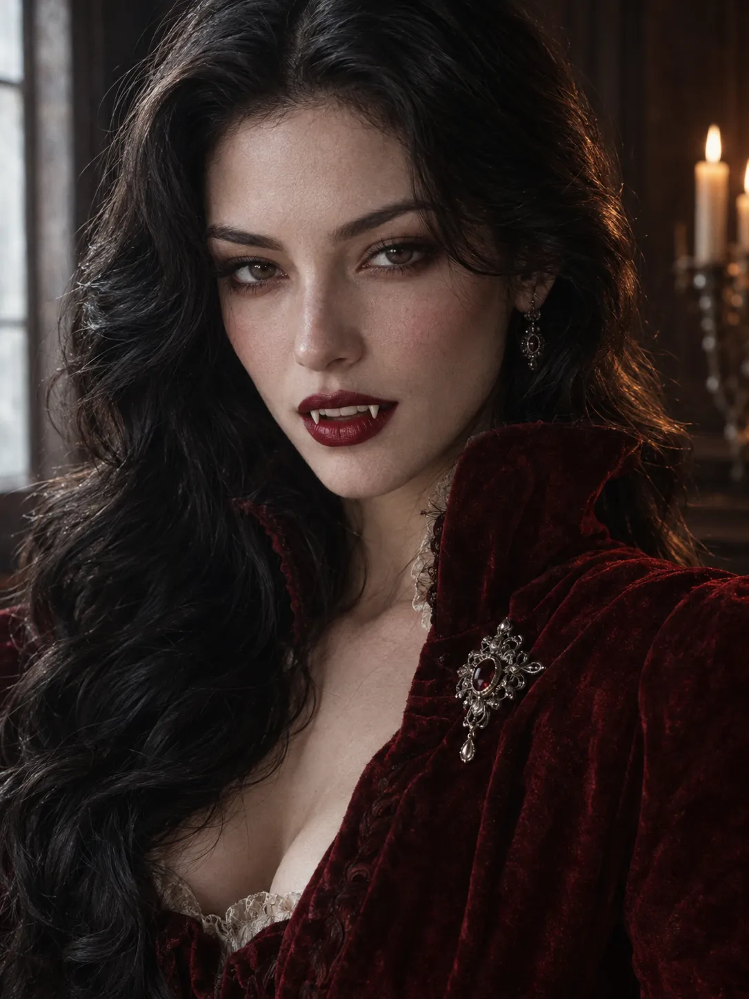 AI-generated velvet vampire example made in Ofox from the original Chinese prompt.