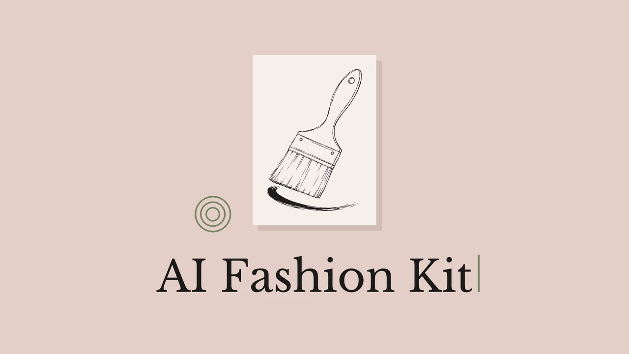 灰粉色背景上的画笔线稿，配有 AI Fashion Kit 标题