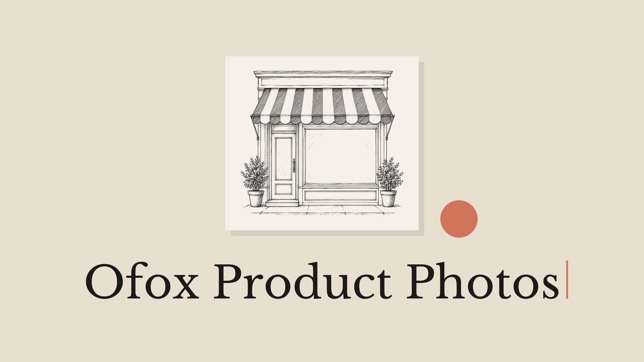 Line drawing of a storefront on a warm beige background