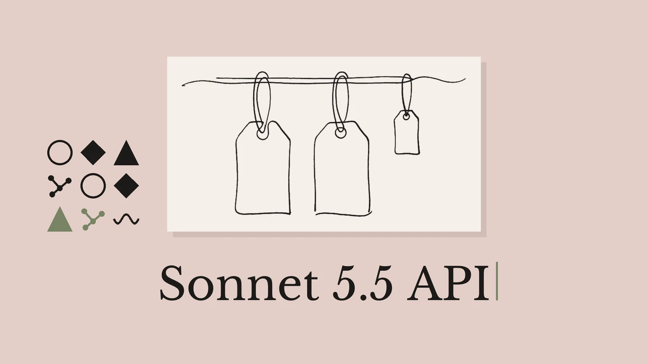 价格标签的艺术线稿，配有 Sonnet 5.5 API 标题。