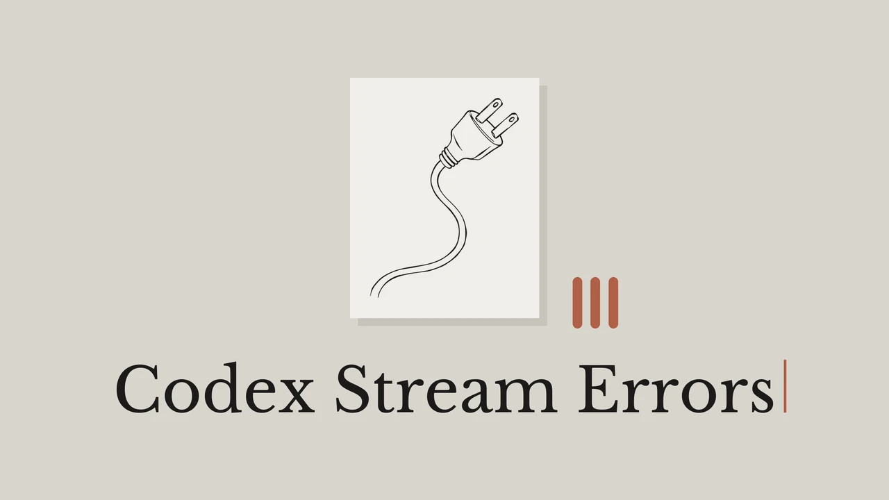 Warm gray cover with a light paper panel, a line drawing of an electrical plug and cord, geometric accents and the title Codex Stream Errors.
