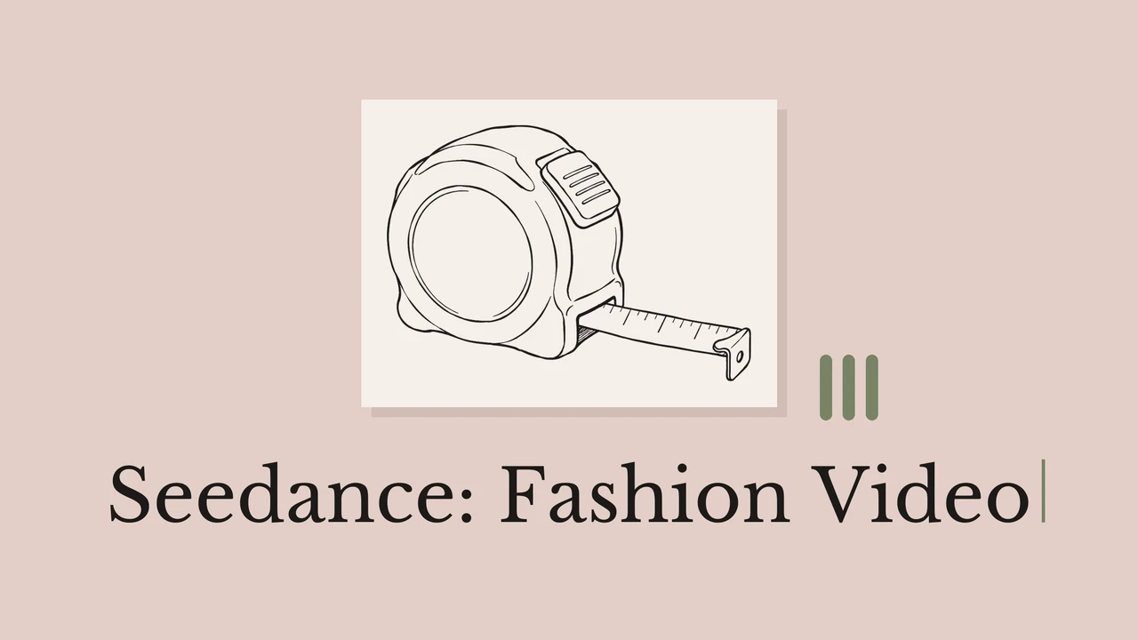 Measuring-tape line drawing on a muted pink cover titled Seedance: Fashion Video