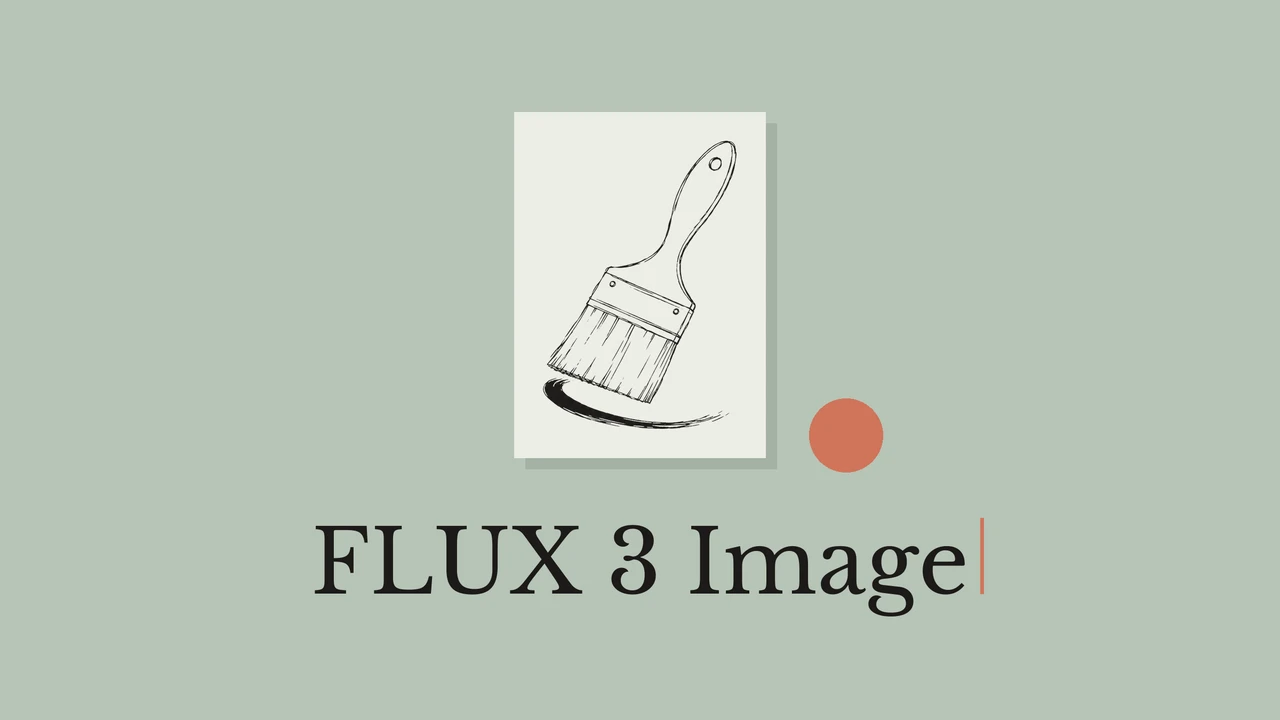 セージグリーンの背景とクリーム色の紙に筆の線画、円の装飾、FLUX 3 Imageのタイトルを配置した表紙
