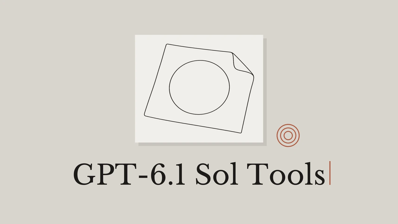 Line drawing of a stencil sheet on a warm gray background, titled GPT-6.1 Sol Tools.