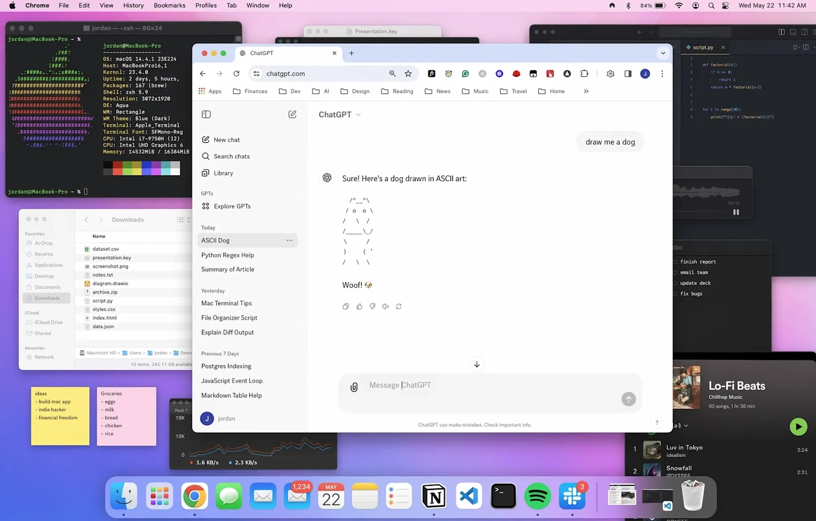Detailed macOS desktop scene with many open apps, rendered by GPT-Image-2
