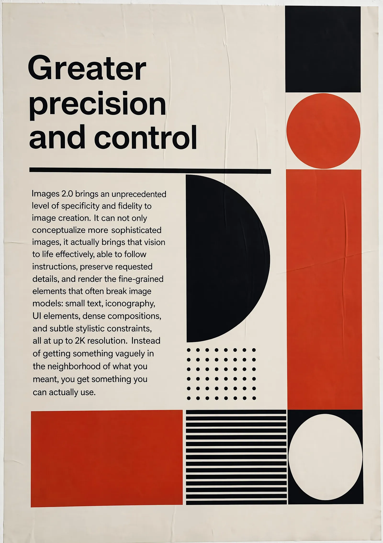 Modernist poster reading "Greater precision and control" generated by GPT-Image-2