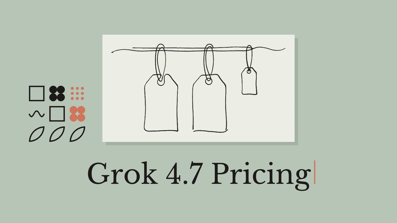 밝은 카드 위에 가격표 선화와 Grok 4.7 Pricing이라는 제목이 있는 표지.