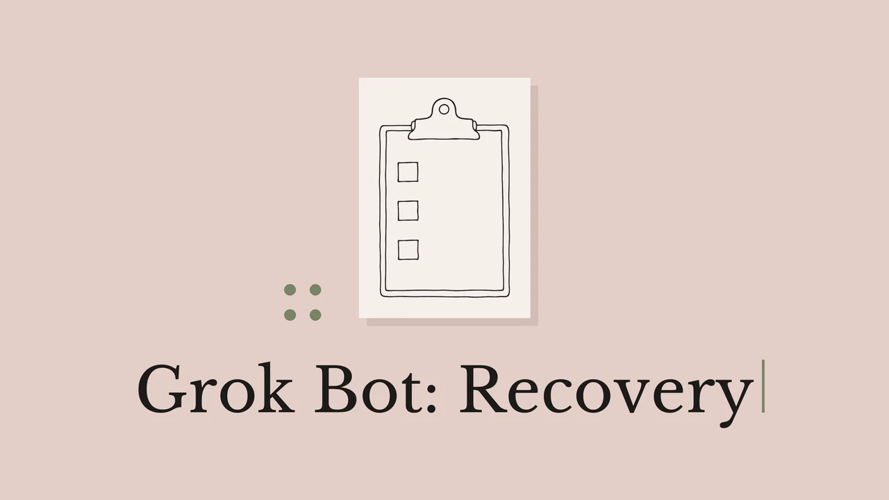 클립보드의 검은 선화와 Grok Bot: Recovery 표지 제목.