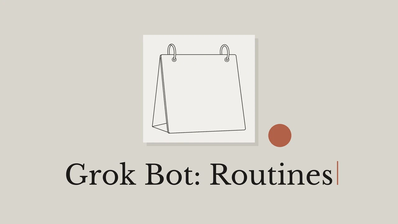 Black ink illustration of a desk calendar with the title Grok Bot: Routines.