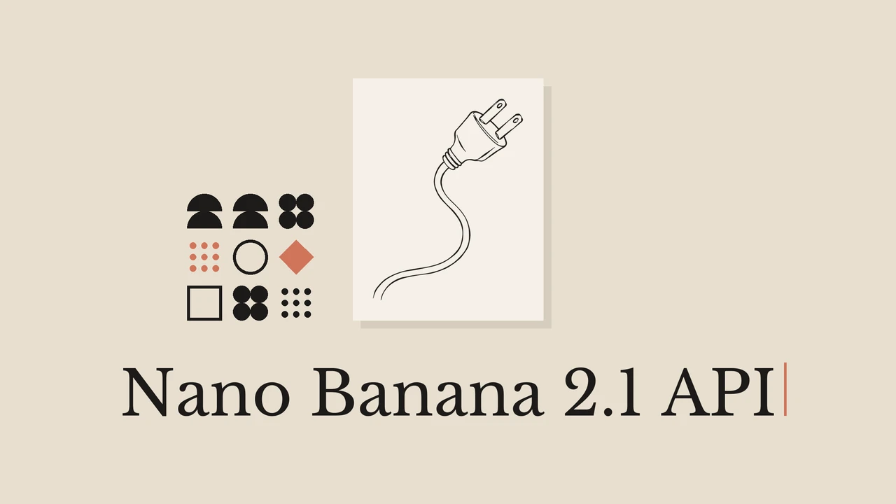 Black ink plug on a pale card with geometric accents and a Nano Banana 2.1 title.
