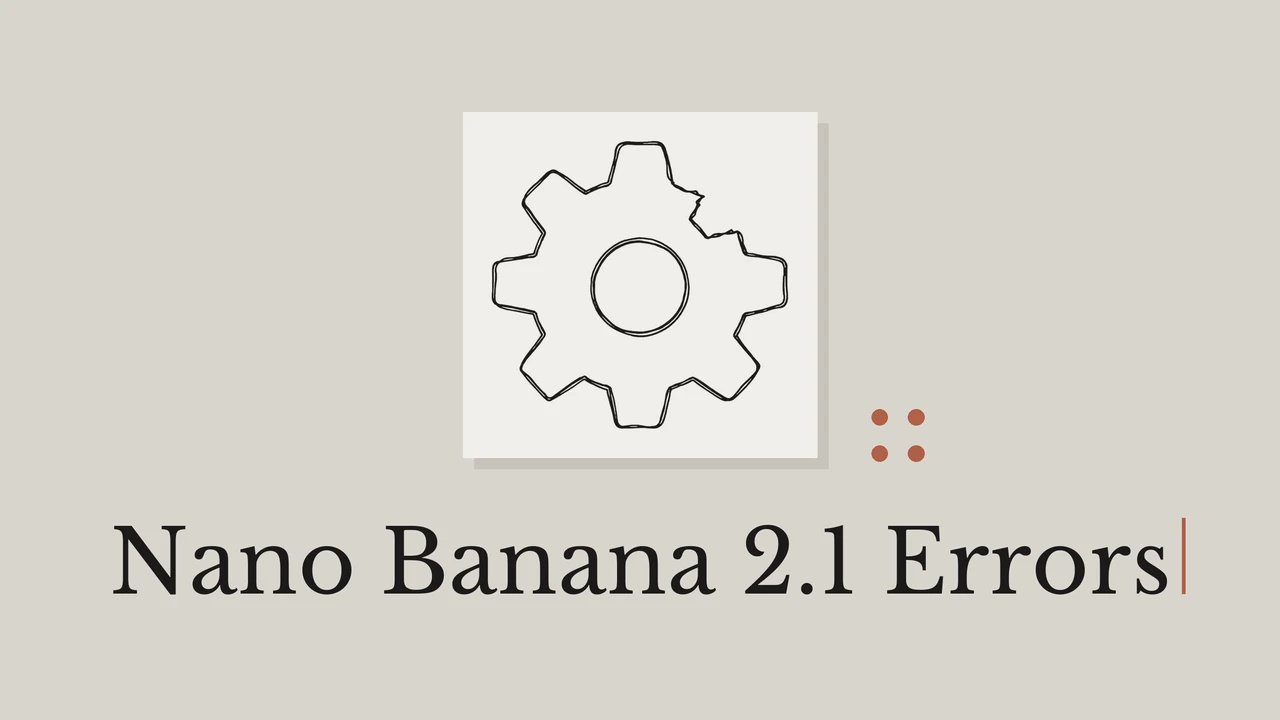 Black ink gear on a pale card with geometric accents and a Nano Banana 2.1 title.