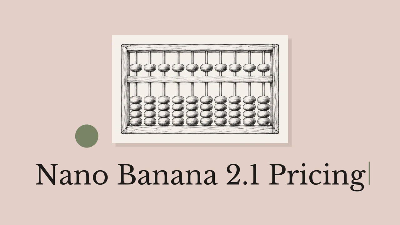 Black ink abacus on a pale card with geometric accents and a Nano Banana 2.1 title.