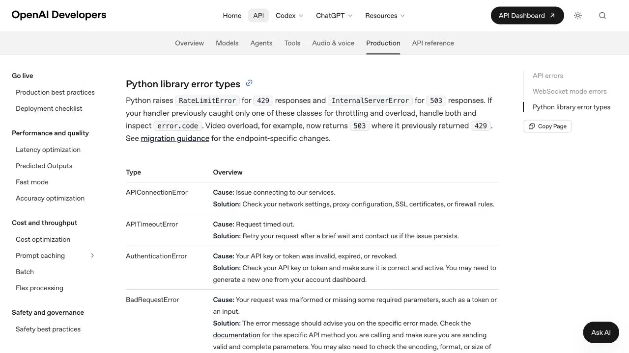 接続失敗とタイムアウトなどを区別したOpenAI公式エラー資料