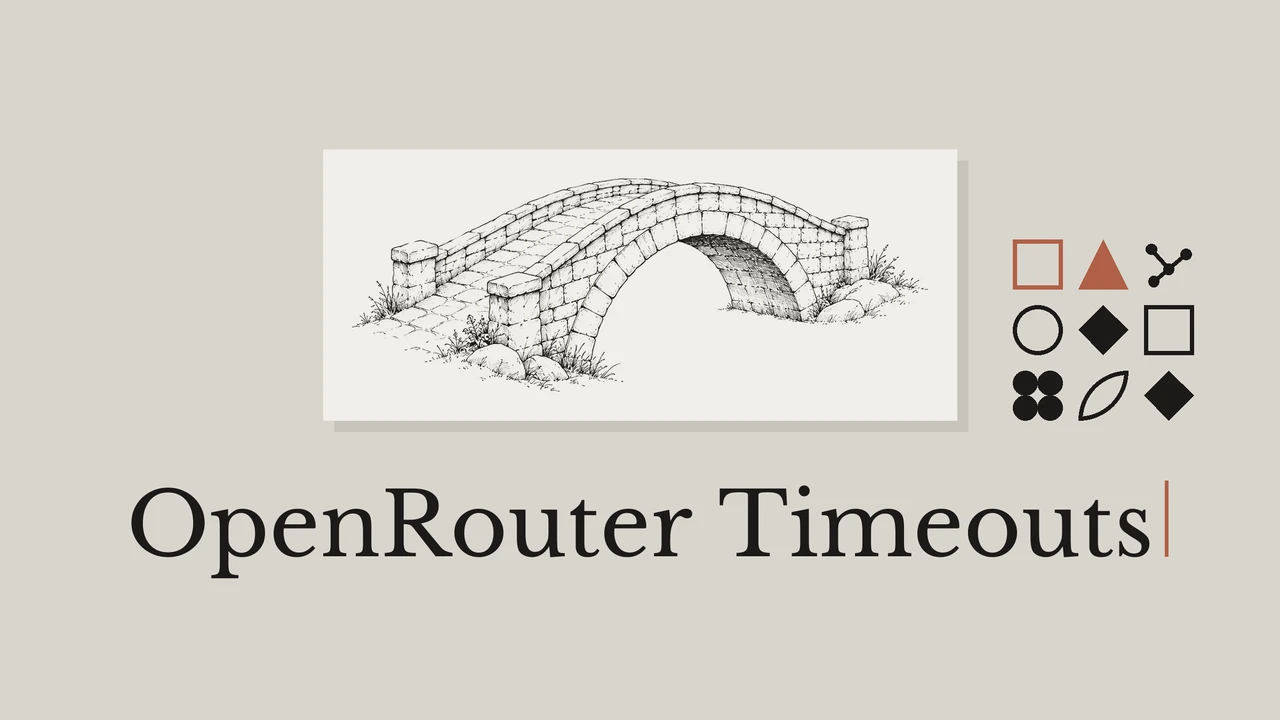 淡い紙に描かれた石橋の線画と、OpenRouter Timeoutsの文字。