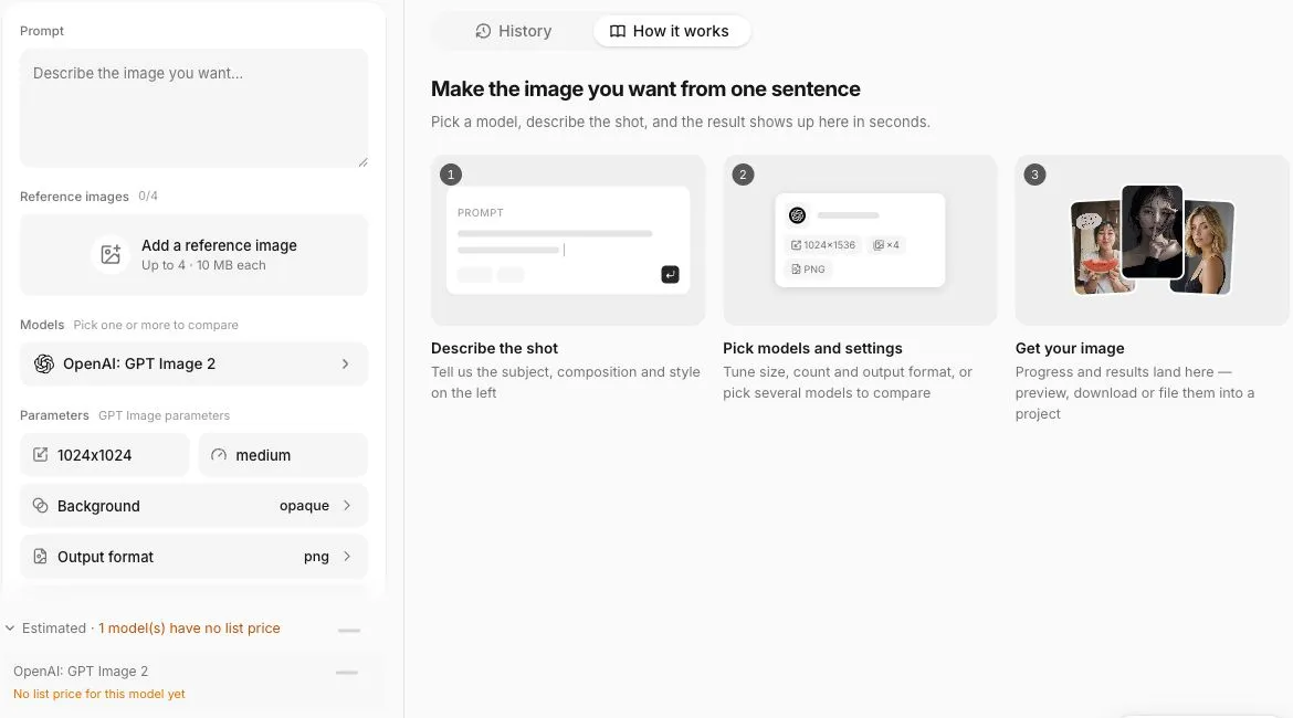 Reference-image upload and image settings in Ofox's English interface.