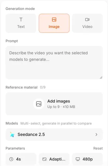 Ofox Image-mode video setup with a reference upload area.