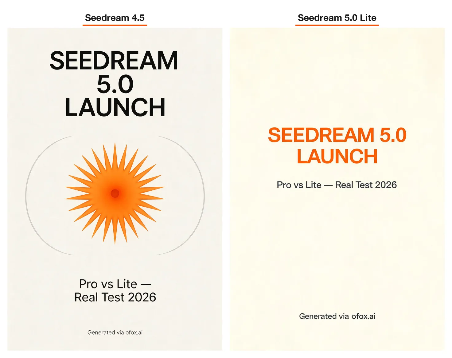 英語ポスター SEEDREAM 5.0 LAUNCH の組版、両モデル比較