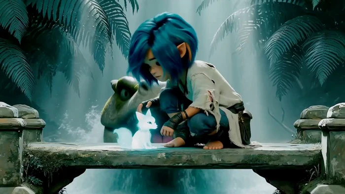A Blue-Haired Hero Escapes with a Spirit Fox