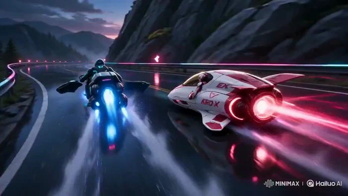 Neon Mountain Hover-Bike Race