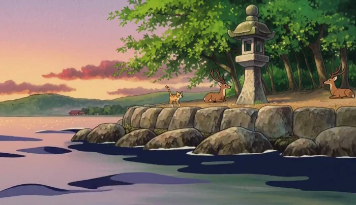 A Ginger Cat Strolls Through Miyajima at Dusk