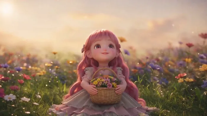 Cute anime girl in a magical garden